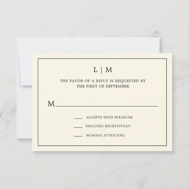 Tarjeta De Confirmación De Asistencia Simple Crema Monograma Elegante Boda (Anverso)