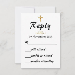 Tarjeta De Confirmación De Asistencia Simple Cruz Cristiana de Boda de Oro