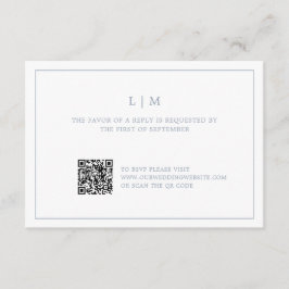 Tarjeta De Confirmación De Asistencia Simple Dusty Blue Monograma QR Código Elegante Bod