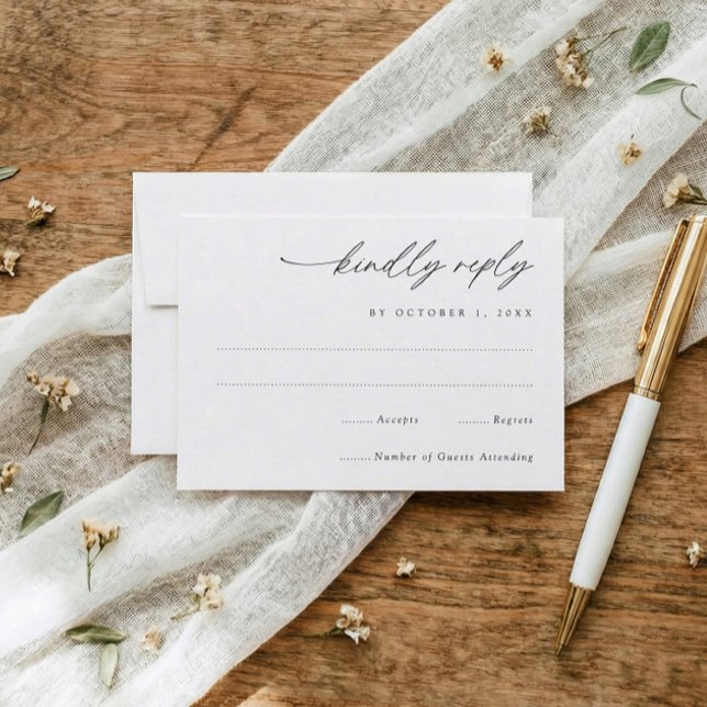 Tarjeta De Confirmación De Asistencia Simple Elegant Handwriting Wedding (modern handwriting wedding rsvp card minimalist elegant script mail back response card)