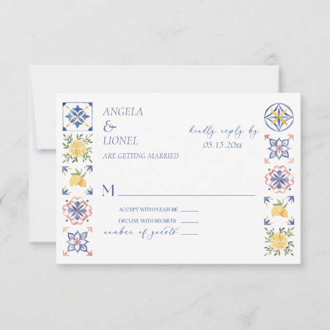 Tarjeta De Confirmación De Asistencia Simple Elegant Tiles Amalfi Coast Italy Wedding (Anverso)