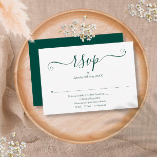 Tarjeta De Confirmación De Asistencia Simple Elegante Script Bodas Verde Esmeralda