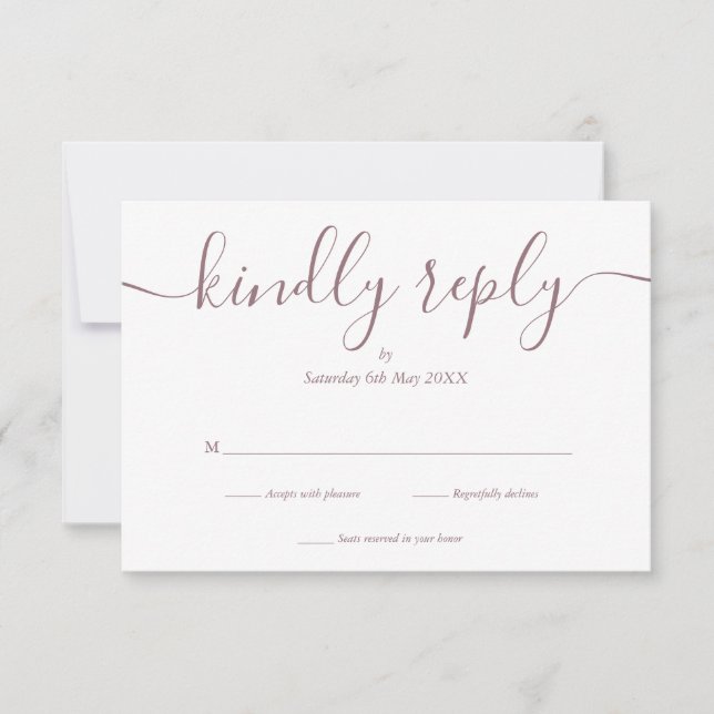 Tarjeta De Confirmación De Asistencia Simple Elegante Script Malva (Anverso)