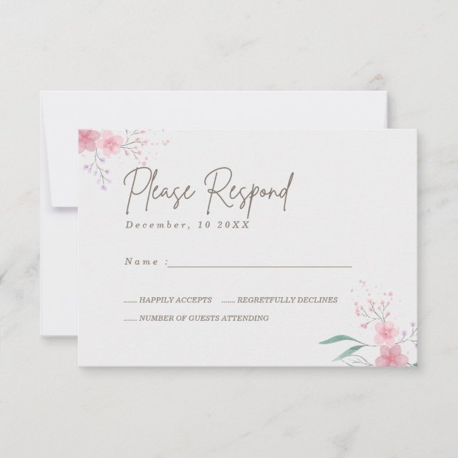 Tarjeta De Confirmación De Asistencia Simple Flor Elegante Boda (Anverso)