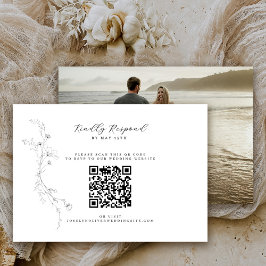 Tarjeta De Confirmación De Asistencia Simple Foto de Código QR Minimalista en Blanco y N