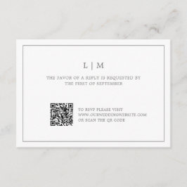 Tarjeta De Confirmación De Asistencia Simple Gris oscuro Monograma QR Código matrimonio 