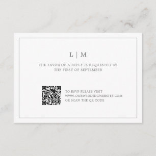 Tarjeta De Confirmación De Asistencia Simple Gris oscuro Monograma QR Código matrimonio