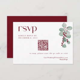 Tarjeta De Confirmación De Asistencia Simple invierno Burgundy Holiday Boda QR Código