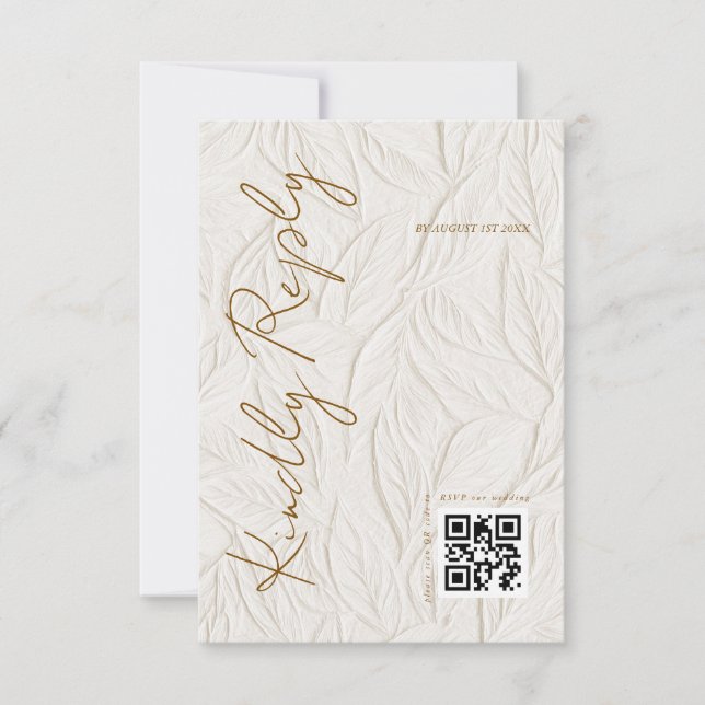 Tarjeta De Confirmación De Asistencia Simple Ivory Print Wedding QR code (Anverso)