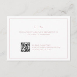 Tarjeta De Confirmación De Asistencia Simple Ligero Monograma Rosa Código QR Boda Elegan