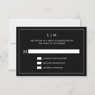 Tarjeta De Confirmación De Asistencia Simple matrimonio elegante monograma negro