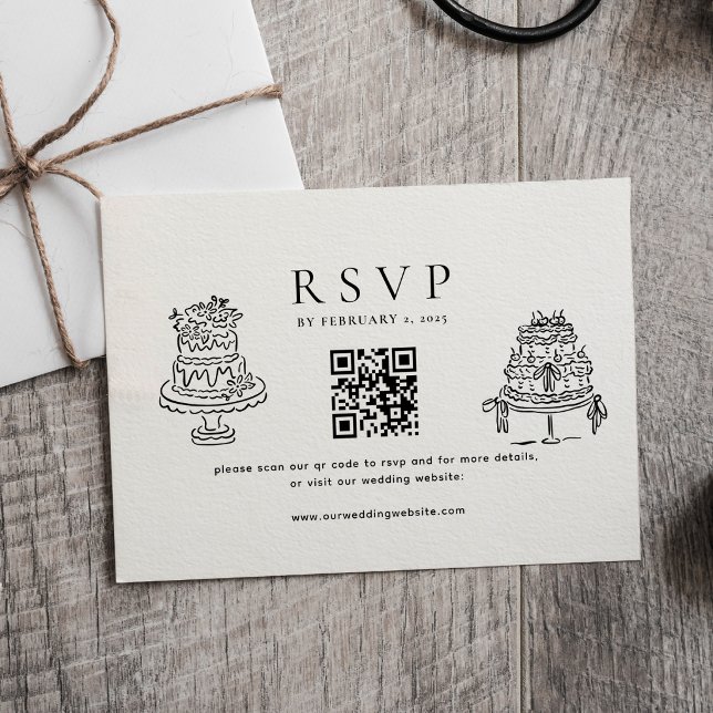 Tarjeta De Confirmación De Asistencia Simple Minimal Cake Wedding Qr Code Wedding  (Subido por el creador)