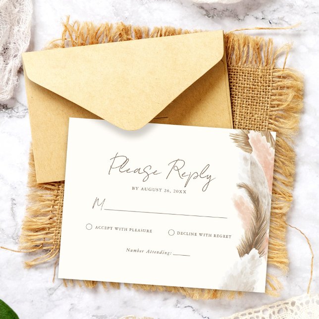 Tarjeta De Confirmación De Asistencia Simple Modern Rustic Pampas Grass Wedding (Subido por el creador)