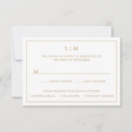 Tarjeta De Confirmación De Asistencia Simple Monograma de Oro Antiguo Elegante Boda