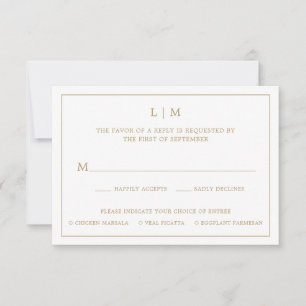 Tarjeta De Confirmación De Asistencia Simple Monograma de Oro Antiguo Elegante Boda