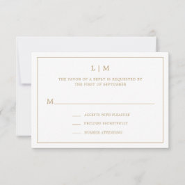 Tarjeta De Confirmación De Asistencia Simple Monograma de Oro Antiguo Elegante Boda