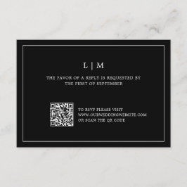 Tarjeta De Confirmación De Asistencia Simple Monograma negro Código QR Boda elegante