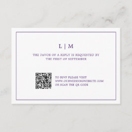 Tarjeta De Confirmación De Asistencia Simple Morado Monograma QR Código matrimonio elega