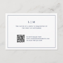 Tarjeta De Confirmación De Asistencia Simple Navy azul Monograma QR Código matrimonio el