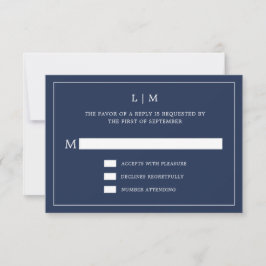 Tarjeta De Confirmación De Asistencia Simple Navy Blue Monograma Elegante Boda