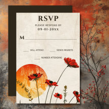 Simple Red Poppies Boho Wildflowers Sunset Boda