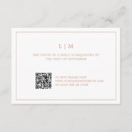 Tarjeta De Confirmación De Asistencia Simple Rosa Monograma Rosa Código QR Boda Elegante