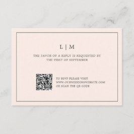 Tarjeta De Confirmación De Asistencia Simple Rubor Monograma rosa Código QR Boda elegant