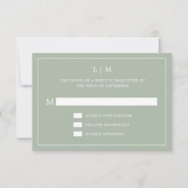 Tarjeta De Confirmación De Asistencia Simple Sage Green Monograma Elegante Boda
