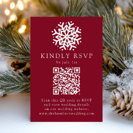 Tarjeta De Confirmación De Asistencia Simple Snowflake Burgundy Boda de código QR