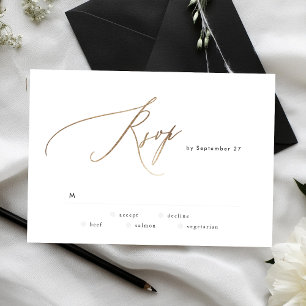 Tarjeta De Confirmación De Asistencia Simple tarjeta de caligrafía de oro moderna Weddin