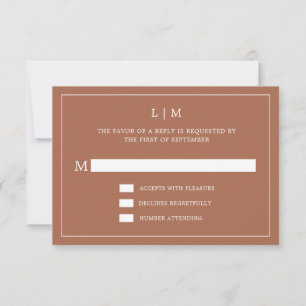 Tarjeta De Confirmación De Asistencia Simple Terracota Monograma Elegante Boda