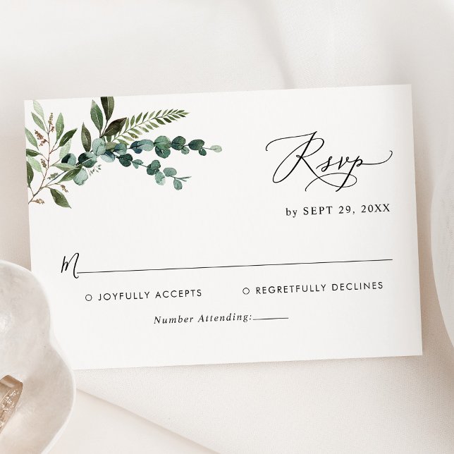 Tarjeta De Confirmación De Asistencia Simple y moderno Eucalyptus Greenery Boda (Subido por el creador)