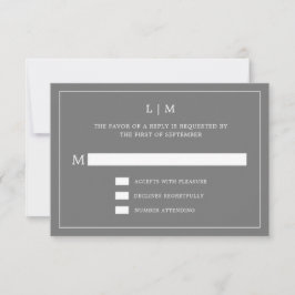 Tarjeta De Confirmación De Asistencia Simple y oscuro Monograma Elegante de Gris