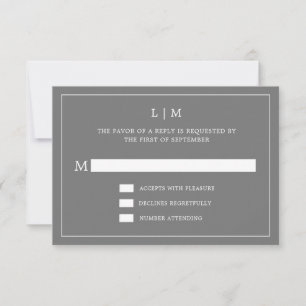 Tarjeta De Confirmación De Asistencia Simple y oscuro Monograma Elegante de Gris