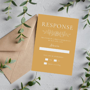 Tarjeta De Confirmación De Asistencia Simplicidad Floral 1 Boda Minimalista Ocre Amarill