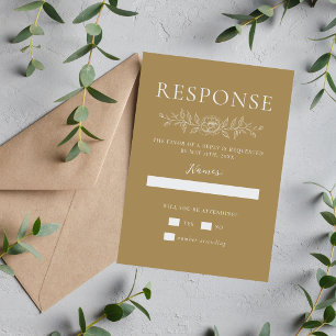 Tarjeta De Confirmación De Asistencia Simplicidad Floral 1 Boda Minimalista Roble Dorado