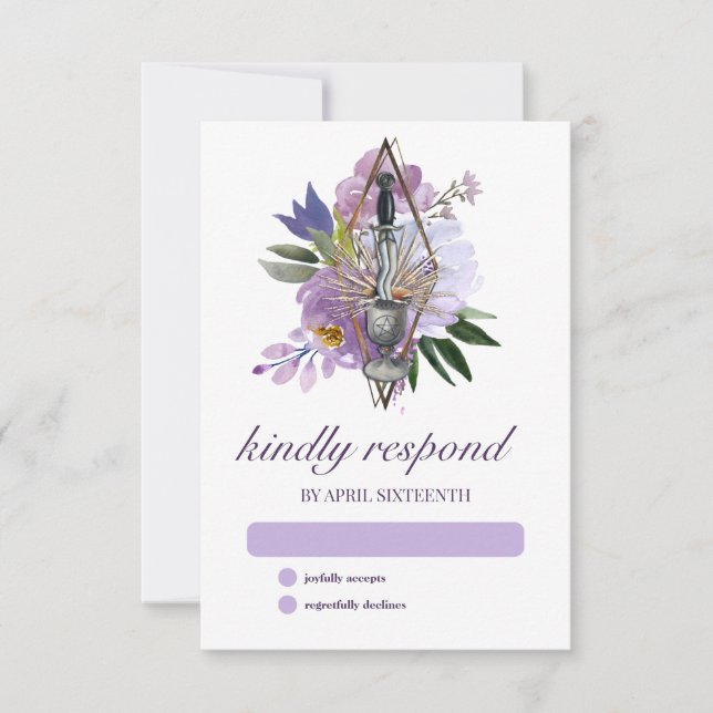 Tarjeta De Confirmación De Asistencia Sindicato Wiccan Handfasting Purple Floral Elegant (Anverso)
