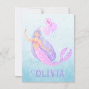 Tarjeta De Confirmación De Asistencia Sirena bajo el mar Chica de cumpleaños edad Fiesta
