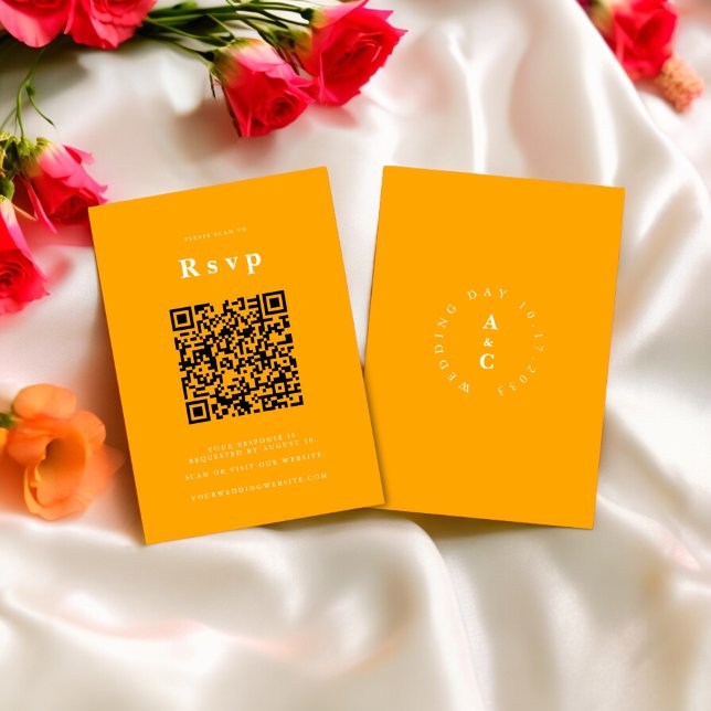 Tarjeta De Confirmación De Asistencia Sitio web de bodas | naranja fotográfico de código (MODERN BOLD RSVP QR CODE )