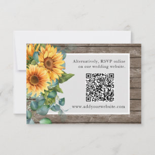 Tarjeta De Confirmación De Asistencia Sitio web de Qr Code Rustic Wood Sunflowers Boda R