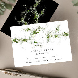 Tarjeta De Confirmación De Asistencia Sitio web en blanco negro | Boda Monograma Eucalyp