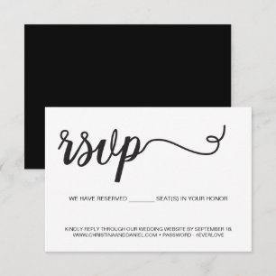 Tarjeta De Confirmación De Asistencia Sitios web de boda Chic Black White asientos reser