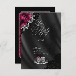 Tarjeta De Confirmación De Asistencia Skulls Boda gótico Borgoña ID866