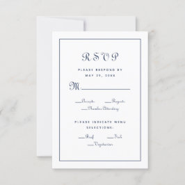 Tarjeta De Confirmación De Asistencia Sobre de Boda Azul Blanco Comida con Letra Elegant