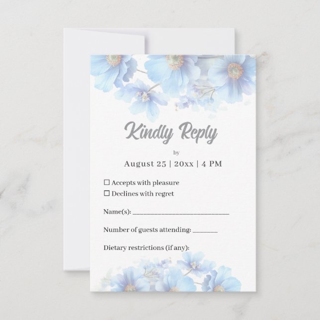 Tarjeta De Confirmación De Asistencia Soft Blue Himalayan Poppy Flower Garden Wedding  (Anverso)