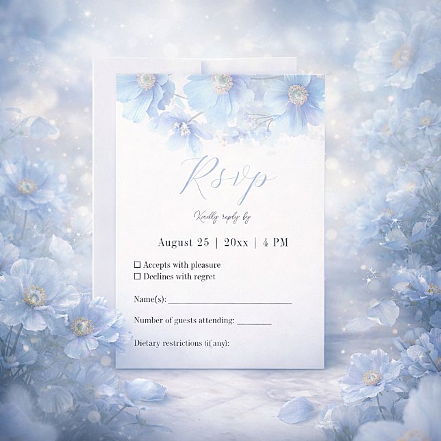 Tarjeta De Confirmación De Asistencia Soft Blue Himalayan Poppy Flower Garden Wedding  (Subido por el creador)