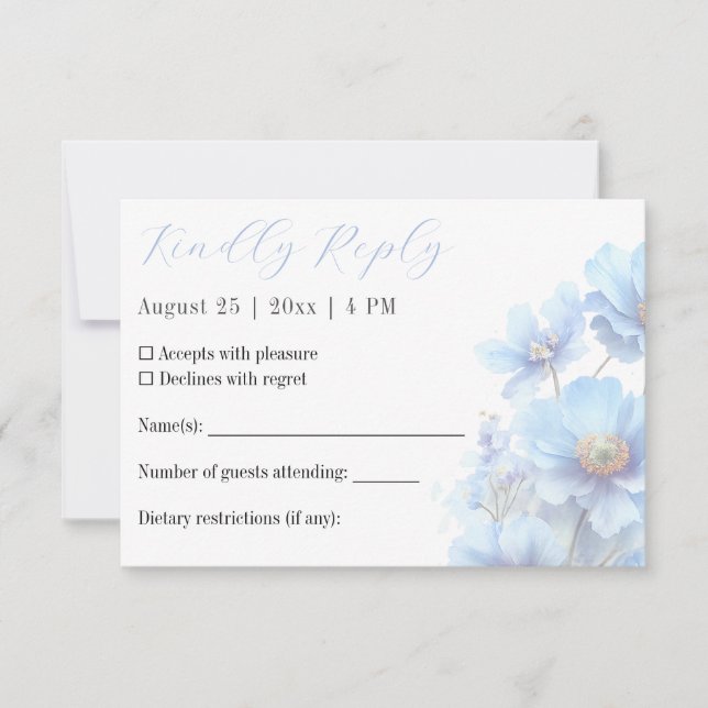 Tarjeta De Confirmación De Asistencia Soft Blue Himalayan Poppy Flower Garden Wedding  (Anverso)