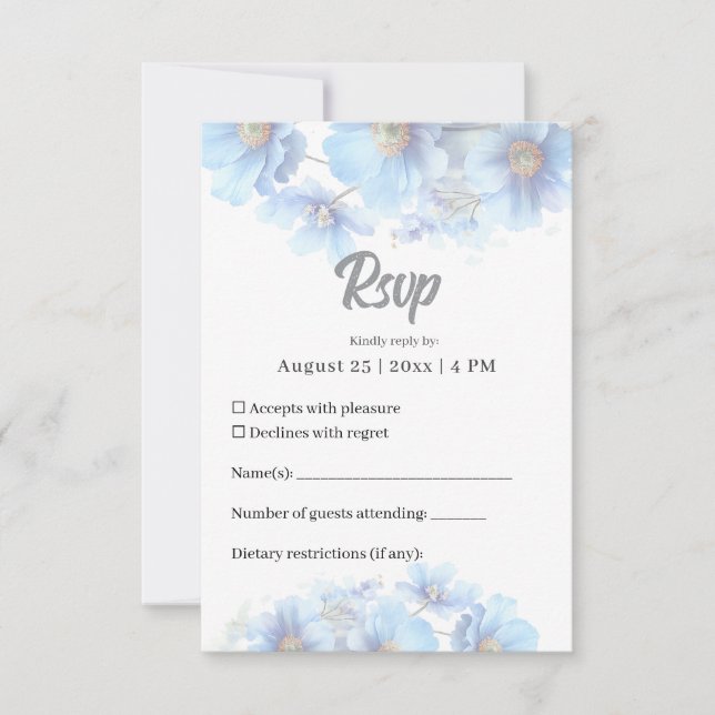 Tarjeta De Confirmación De Asistencia Soft Blue Himalayan Poppy Flower Garden Wedding  (Anverso)