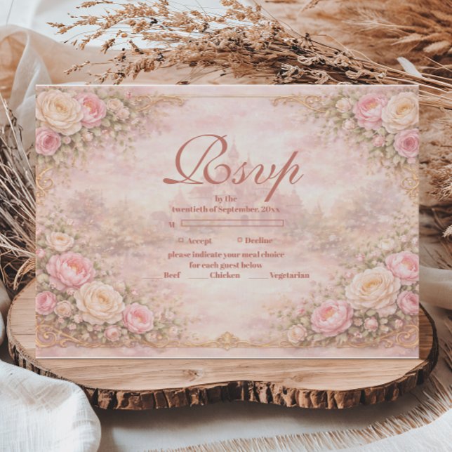Tarjeta De Confirmación De Asistencia Soft Blush Rose Garden Quinceañera (Subido por el creador)