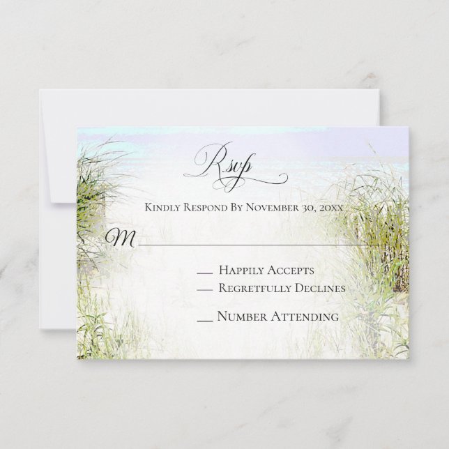Tarjeta De Confirmación De Asistencia *~ Soft Dune Beach Grass Photo Boda (Anverso)